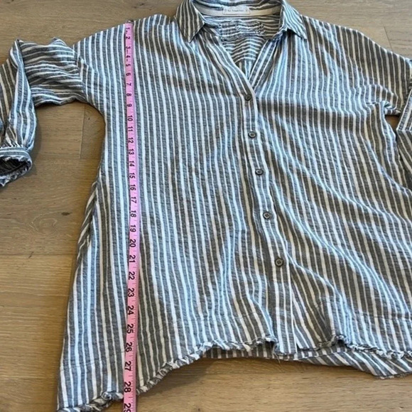 Women’s Striped Linen Blouse Top Cottagecore Coastal Beach Academia Art Teacher - Picture 5 of 10